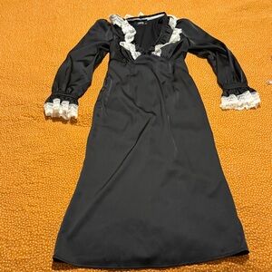 Cider Black Long Sleeve Lace-Trim Dress with Cream Accents